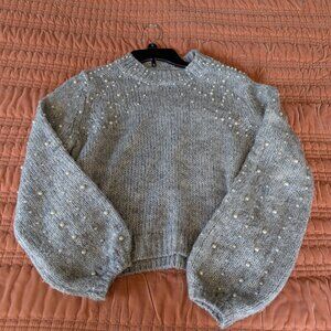 Women's Small Gray Sweater w/ Pearl Details | Urban Outfitters